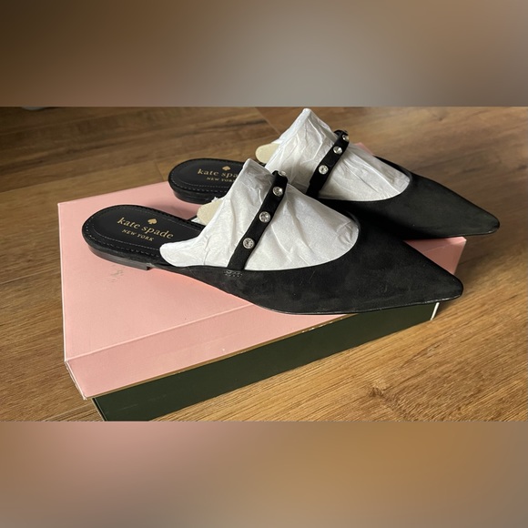 KATE SPADE-NWT/Box Black Suede & Rhinestone Mary Janes - Picture 11 of 15